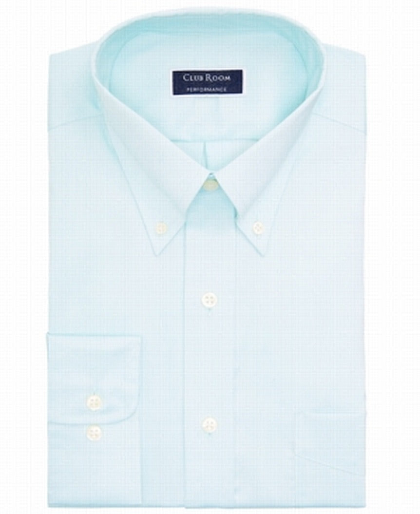Club Room Men's Classic/Regular Fit Stretch Wrinkle Resistant Solid Pinpoint Dress Shirt Green Size 18/36-37