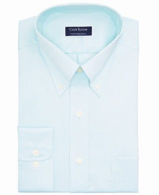 Club Room Men's Classic/Regular Fit Stretch Wrinkle Resistant Solid Pinpoint Dress Shirt Green Size 18/36-37