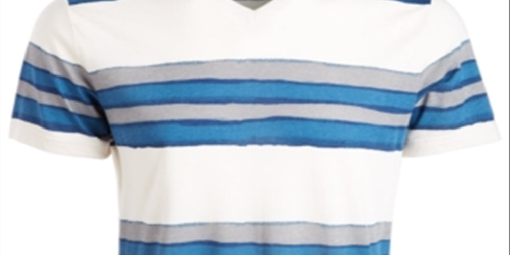 American Rag Men's Striped V Neck T-Shirt White Size Small