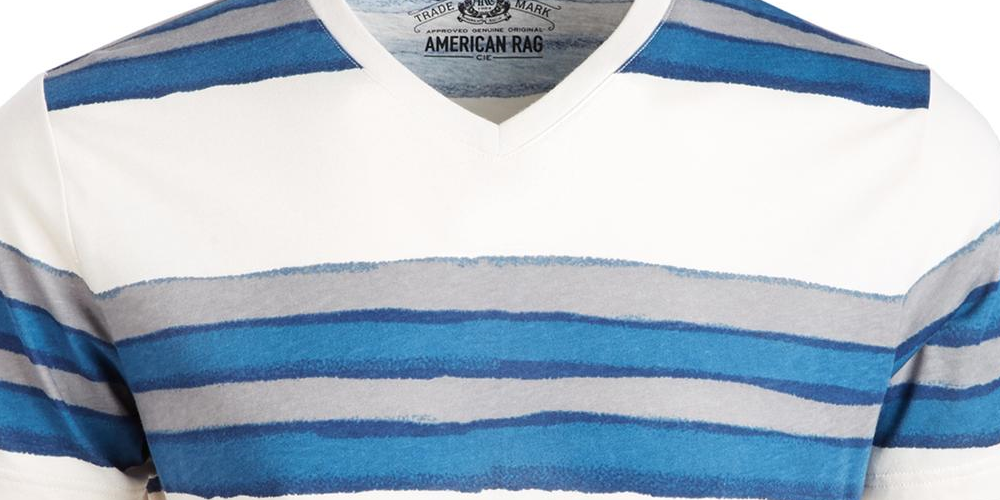 American Rag Men's Striped V Neck T-Shirt White Size XX-Large
