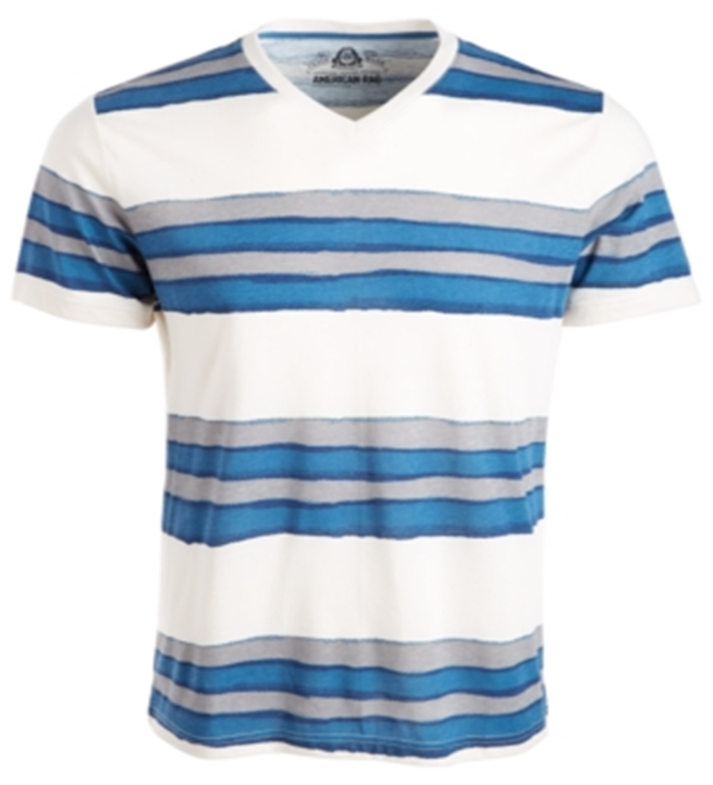 American Rag Men's Striped V Neck T-Shirt White Size XX-Large