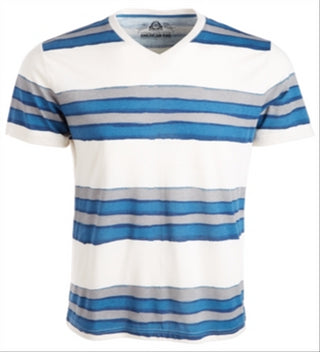 American Rag Men's Striped V Neck T-Shirt White Size XX-Large