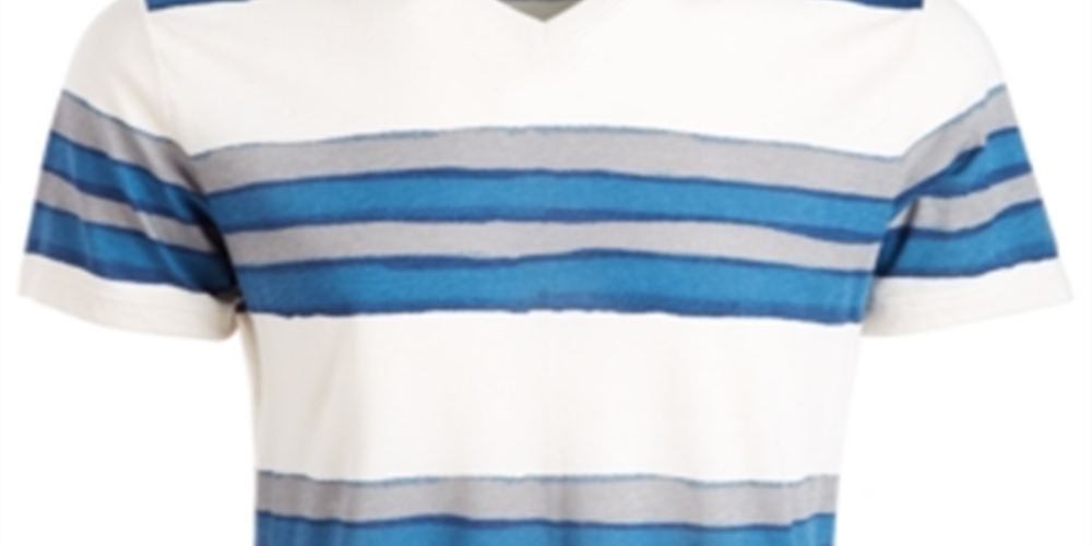 American Rag Men's Striped V Neck T-Shirt White Size XX-Large