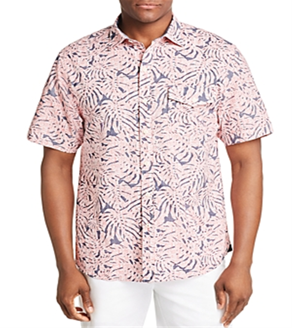 Tommy Bahama Men's Sun Coral Fronds Classic Fit Tropical Print Chambray Camp Shirt White Size XX-Large