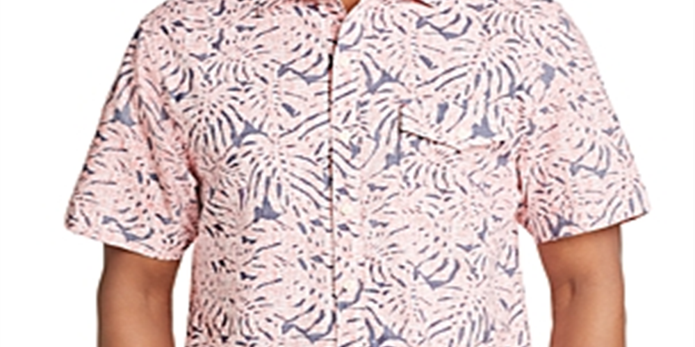 Tommy Bahama Men's Sun Coral Fronds Classic Fit Tropical Print Chambray Camp Shirt White Size XX-Large