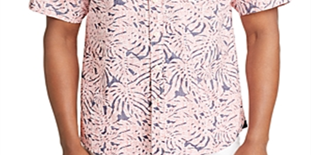 Tommy Bahama Men's Sun Coral Fronds Classic Fit Tropical Print Chambray Camp Shirt White Size XX-Large
