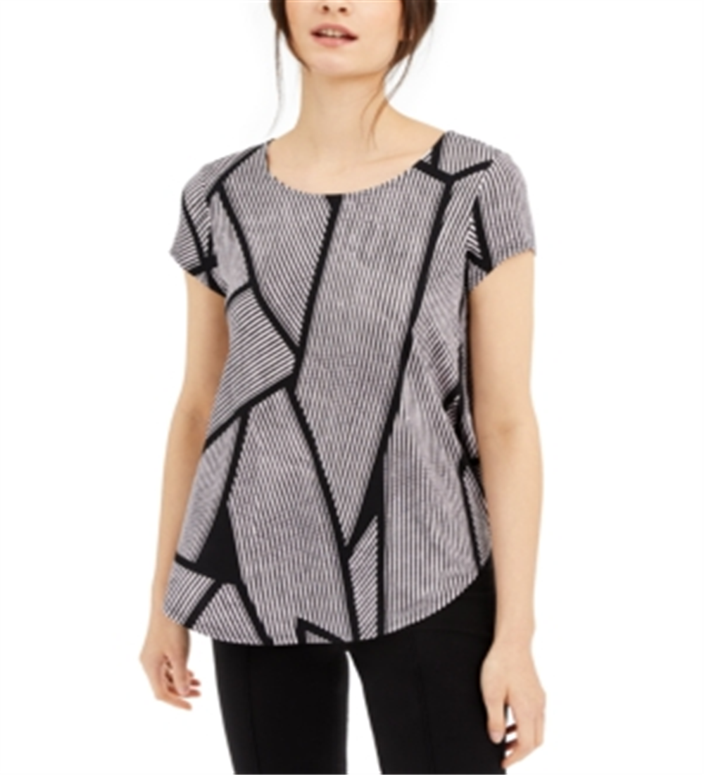 Alfani Women's Printed T-Shirt Pink/Black strip Size Small