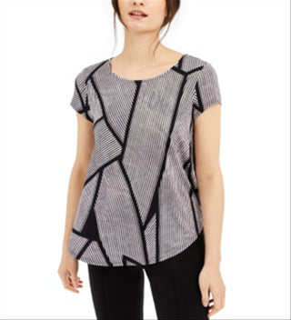 Alfani Women's Printed T-Shirt Pink/Black strip Size Small