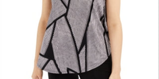 Alfani Women's Printed T-Shirt Pink/Black strip Size Small