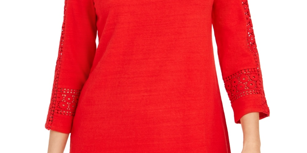 Charter Club Women's Crochet Inset Top Red Size Large