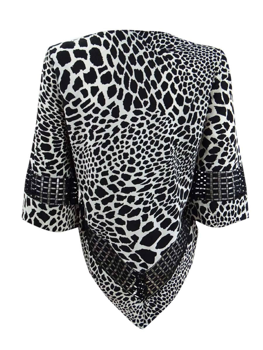 Alfani Women's Printed Crochet Trim Top White-Black Size Petite L