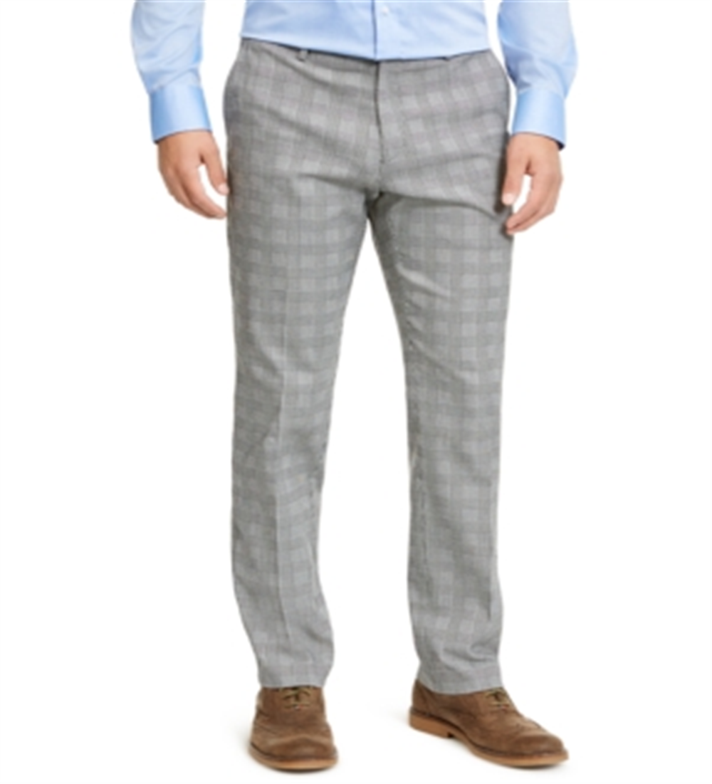 Tommy Hilfiger Men's Plaid Th Flex Stretch Modern Fit Dress Pants-Gray Size 34X34