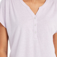 Style & Co Women's Dolman Sleeve Henley Linen Blend Top Purple Size Small