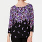Karen Scott Women's Petite Printed 3/4-Sleeve Sweater Black Size Petite Small