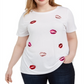 INC International Concepts Women's Plus Sequin Lips Top White Size 0X