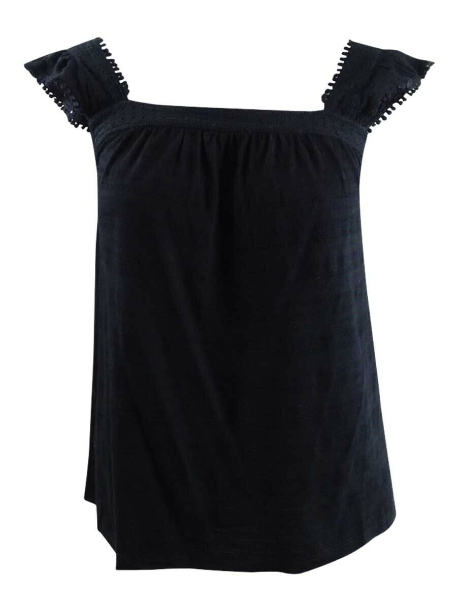 Style & Co Women's Tank Top Ruffled Sleeveless Solid Black Size X-Large
