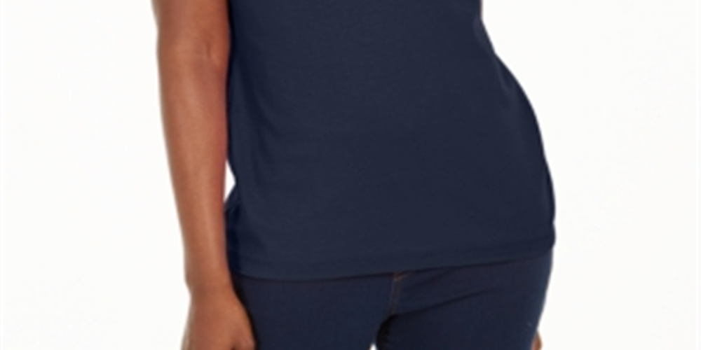 Karen Scott Women's Cotton Scalloped V Neck T-Shirt Blue Size Small