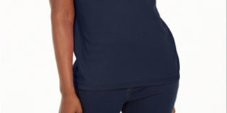 Karen Scott Women's Cotton Scalloped V Neck T-Shirt Blue Size Small