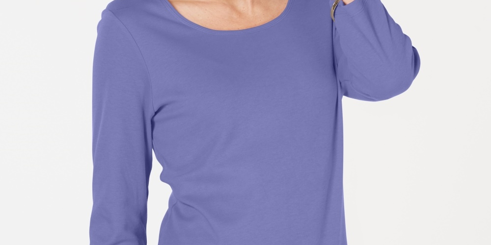 Karen Scott Women's Petite Cotton Scoop-Neck Top Purple Size PM