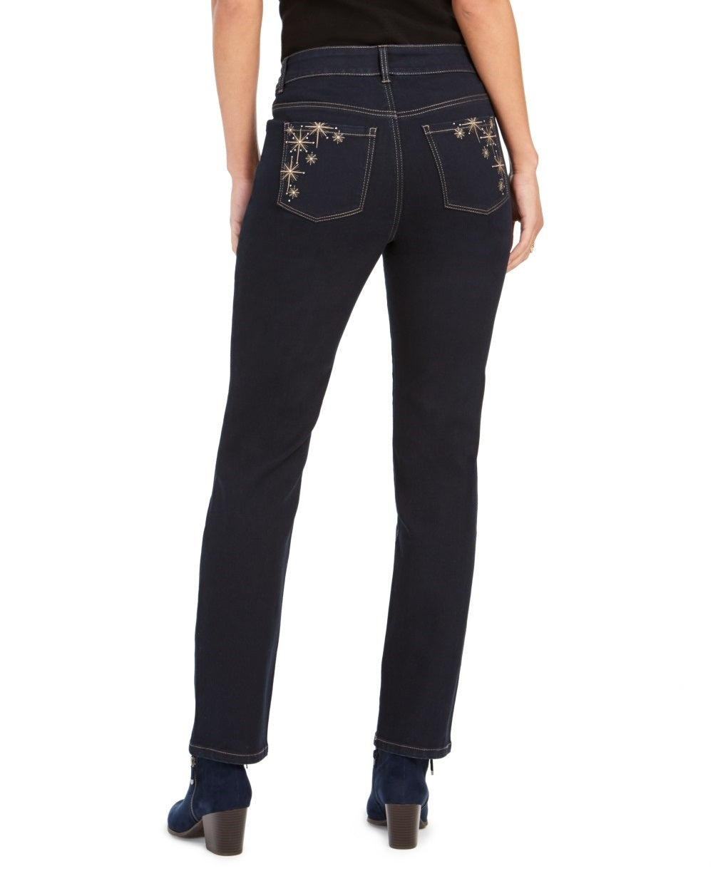 Style & Co Women's Straight-Leg Bling Pocket Jeans Dark Blue Size 10