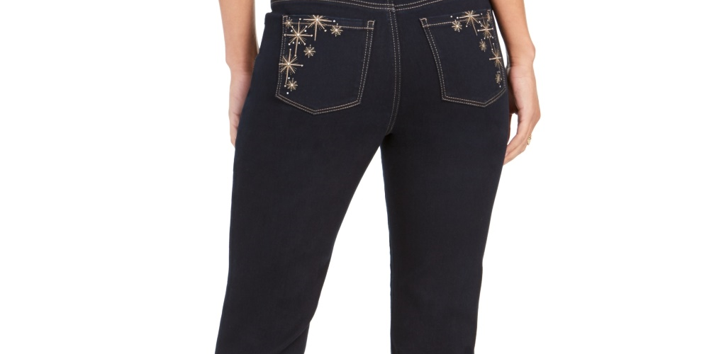 Style & Co Women's Straight-Leg Bling Pocket Jeans Dark Blue Size 10