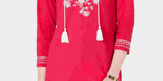 Charter Club Women's Cotton Embroidered Tunic  Dark Pink Size Medium