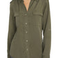 Sanctuary Women's Conroy Surplus sleek and clean button up chest patch pockets Shirt Green Size XL