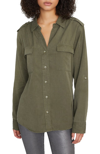 Sanctuary Women's Conroy Surplus sleek and clean button up chest patch pockets Shirt Green Size XL