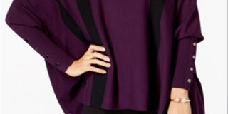 Alfani Women's Striped Poncho Sweater Purple Size Petite Large
