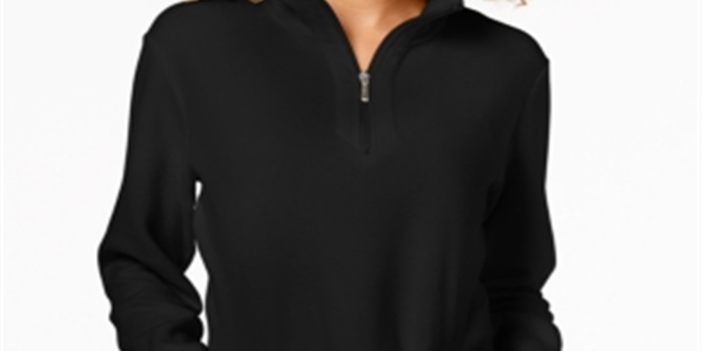 Karen Scott Women's Zip Neck Top Black Size Petite L