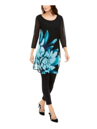 Alfani Women's Floral Print Tunic Black -Aqua Size Petite S