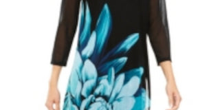 Alfani Women's Floral Print Tunic Black -Aqua Size Petite S