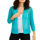 Alfani Women's Mixed Stitch Open Front Linen Blend Cardigan Blue Size Medium