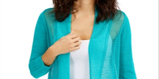 Alfani Women's Mixed Stitch Open Front Linen Blend Cardigan Blue Size Medium