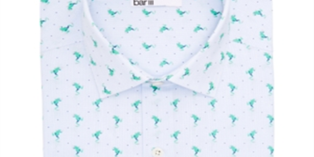Bar III Men's Slim Fit Performance Stretch Frog Stripe Dress Shirt Blue Size S