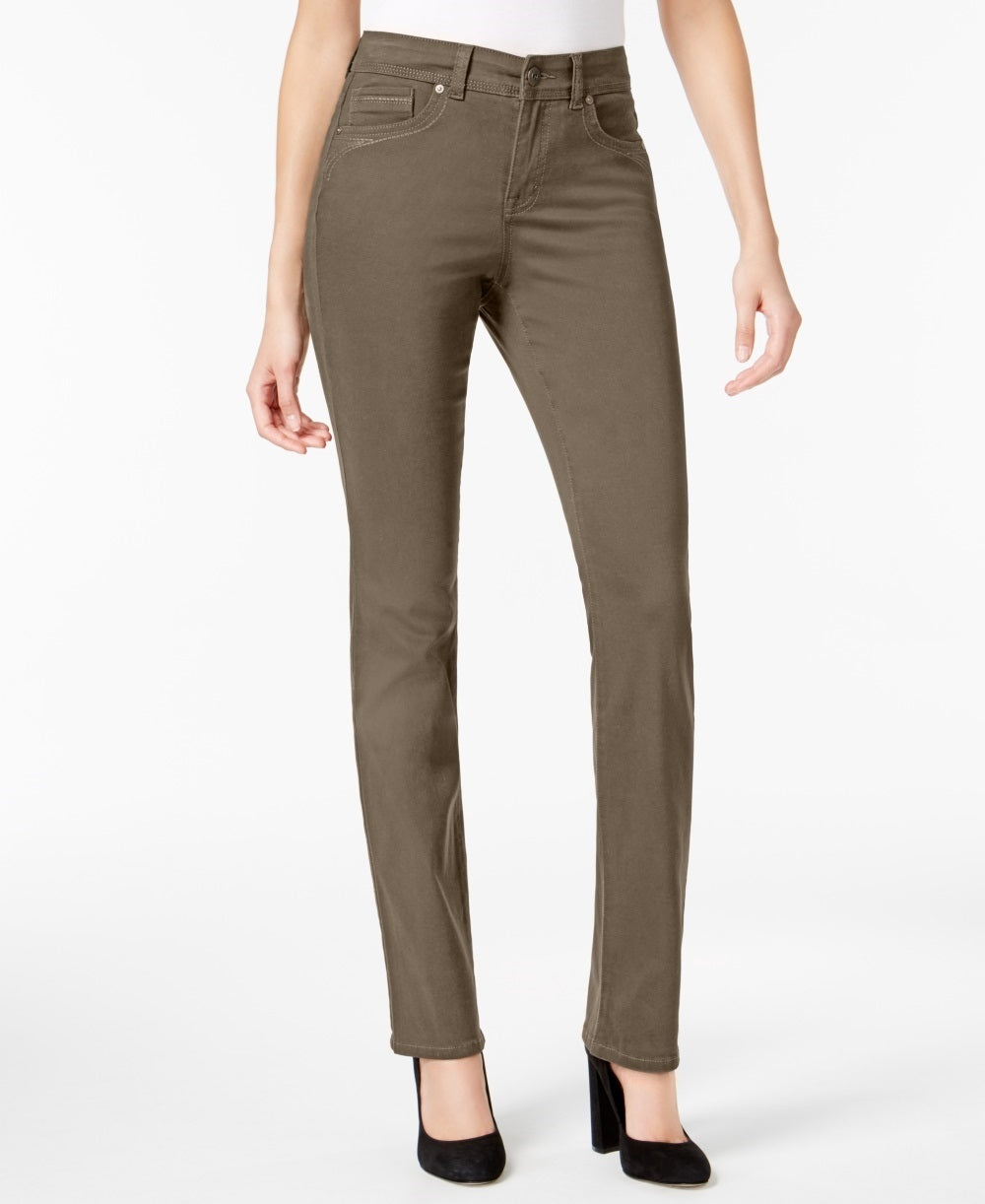 Style & Co Women's Tummy-Control Straight-Leg High-Rise Jeans Green Size 2S