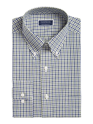 Club Room Men's Plaid Long Sleeves Dress Shirt Olive/Navy Size XL 17