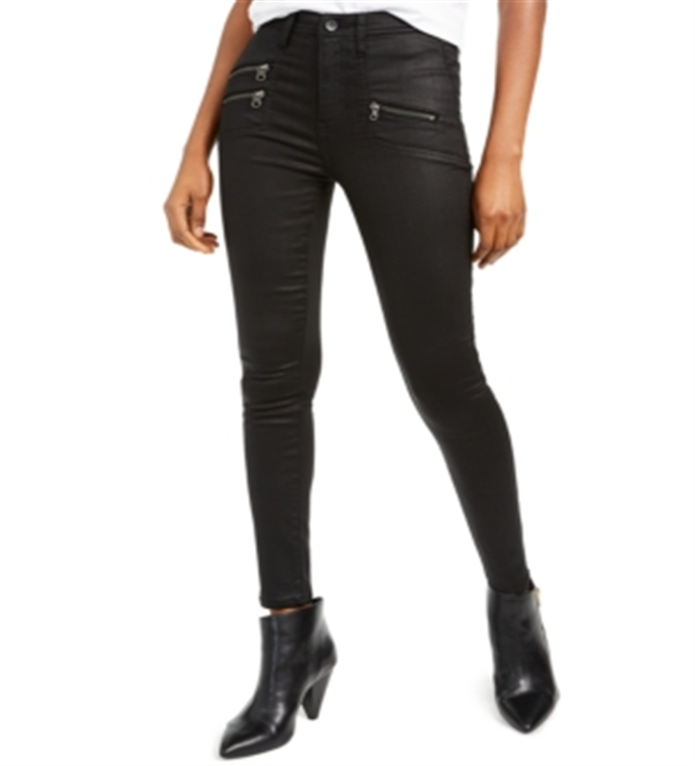 Kendall Kylie Women's Coated Zipper Pocket Skinny Jeans Black Size 27