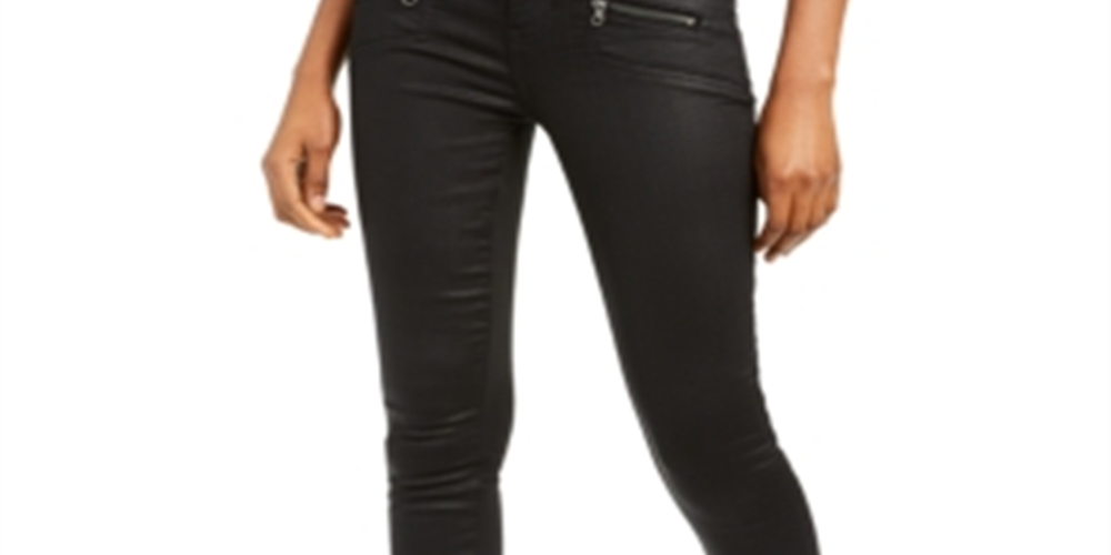 Kendall Kylie Women's Coated Zipper Pocket Skinny Jeans Black Size 27