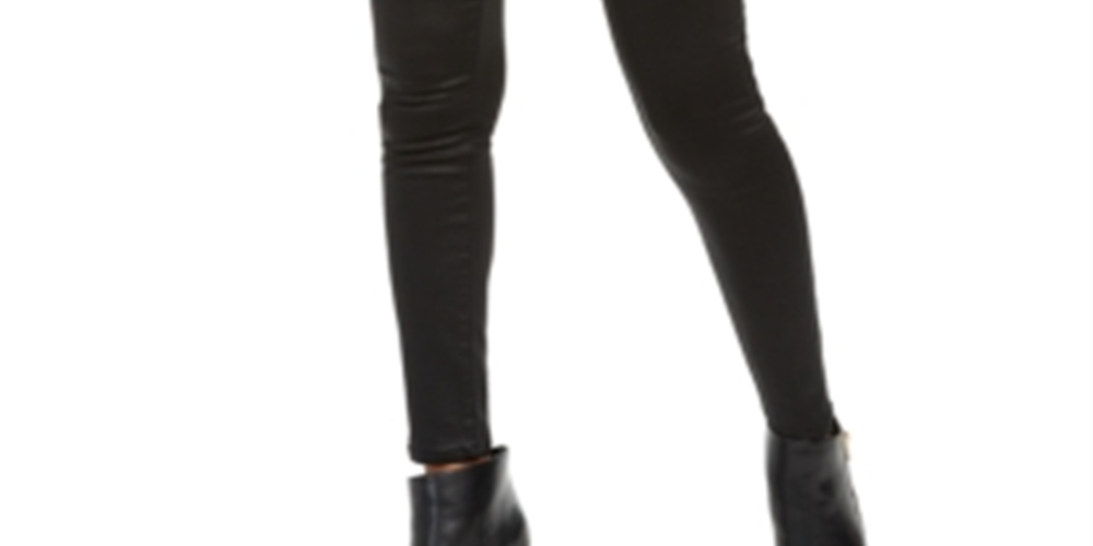 Kendall Kylie Women's Coated Zipper Pocket Skinny Jeans Black Size 27