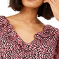 Bar III Women's Printed Double V Neck Peplum Top Pink-Black Size 2XS