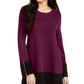 Alfani Women's Color Block Long Sleeve Crew Neck Tunic Sweater Maroon -Black  Size Small