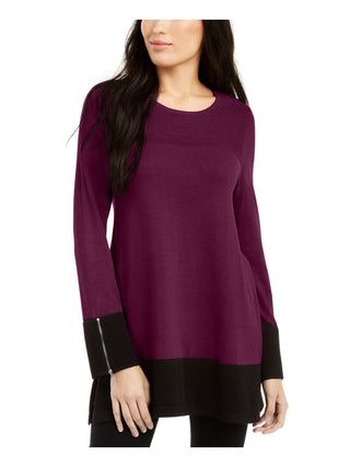 Alfani Women's Color Block Long Sleeve Crew Neck Tunic Sweater Maroon -Black  Size Small