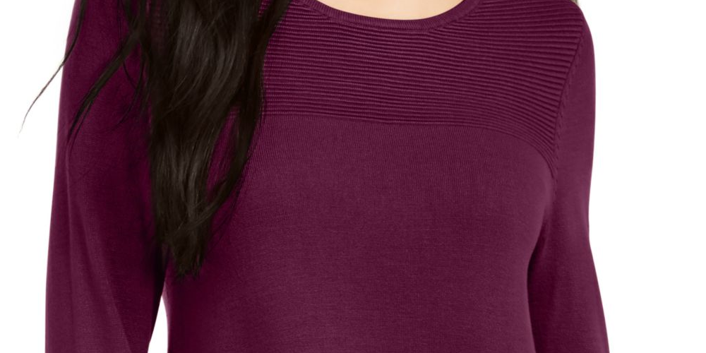 Alfani Women's Color Block Long Sleeve Crew Neck Tunic Sweater Maroon -Black  Size Small
