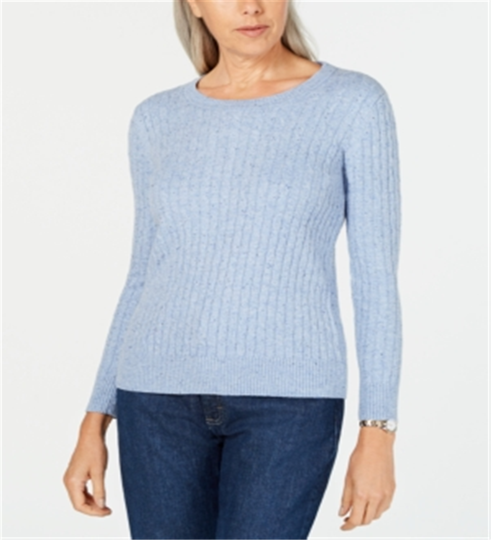 Karen Scott Women's Cable Knit Scoop Neck Sweater Blue Size Petite S