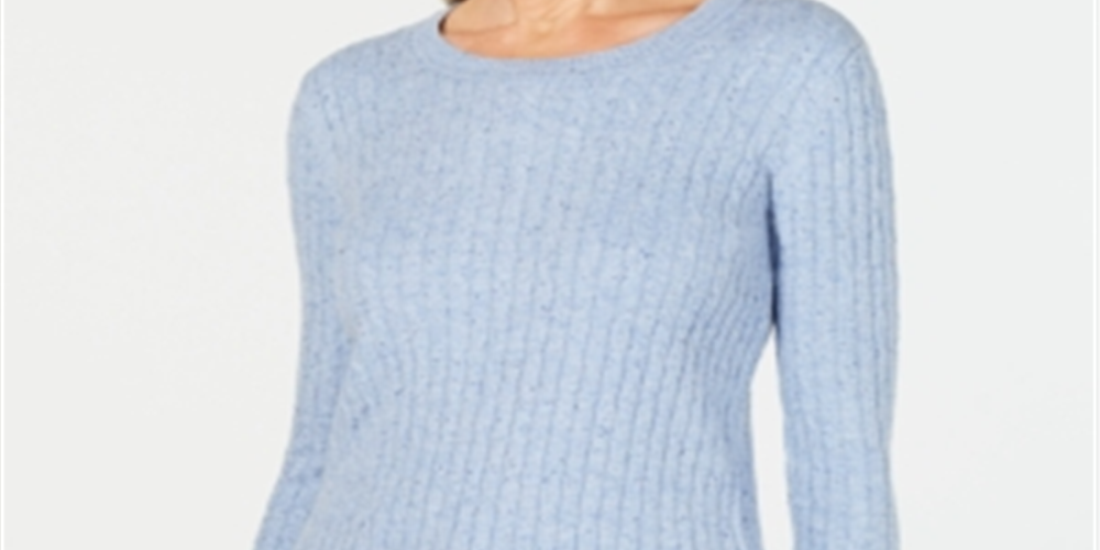 Karen Scott Women's Cable Knit Scoop Neck Sweater Blue Size Petite S
