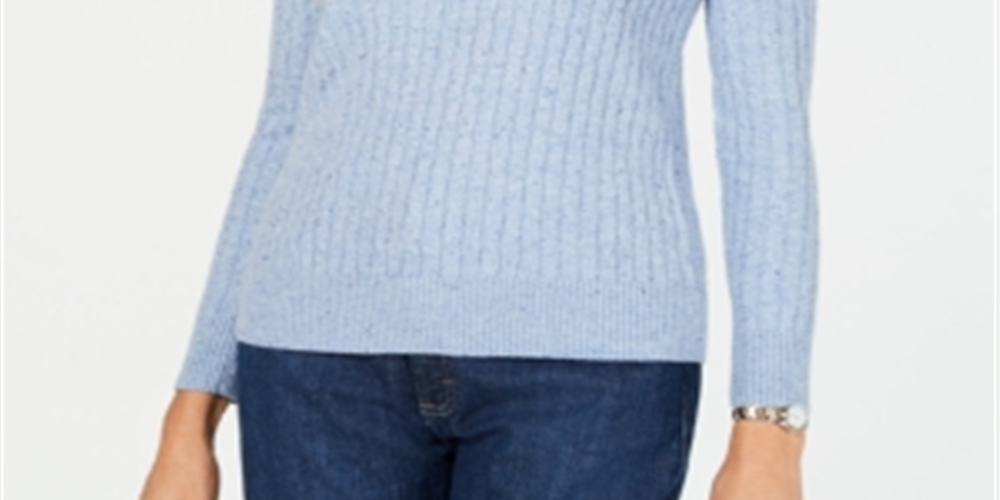 Karen Scott Women's Cable Knit Scoop Neck Sweater Blue Size Petite S