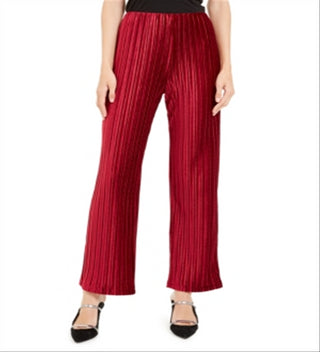 Alfani Women's Pleated Velvet Pants Red Size Petite