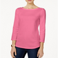 Charter Club Women's Pima Cotton Boat Neck Button Shoulder Top Pink Size X-Large