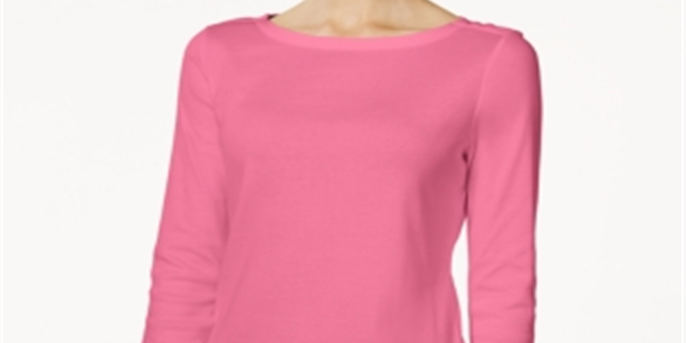 Charter Club Women's Pima Cotton Boat Neck Button Shoulder Top Pink Size X-Large